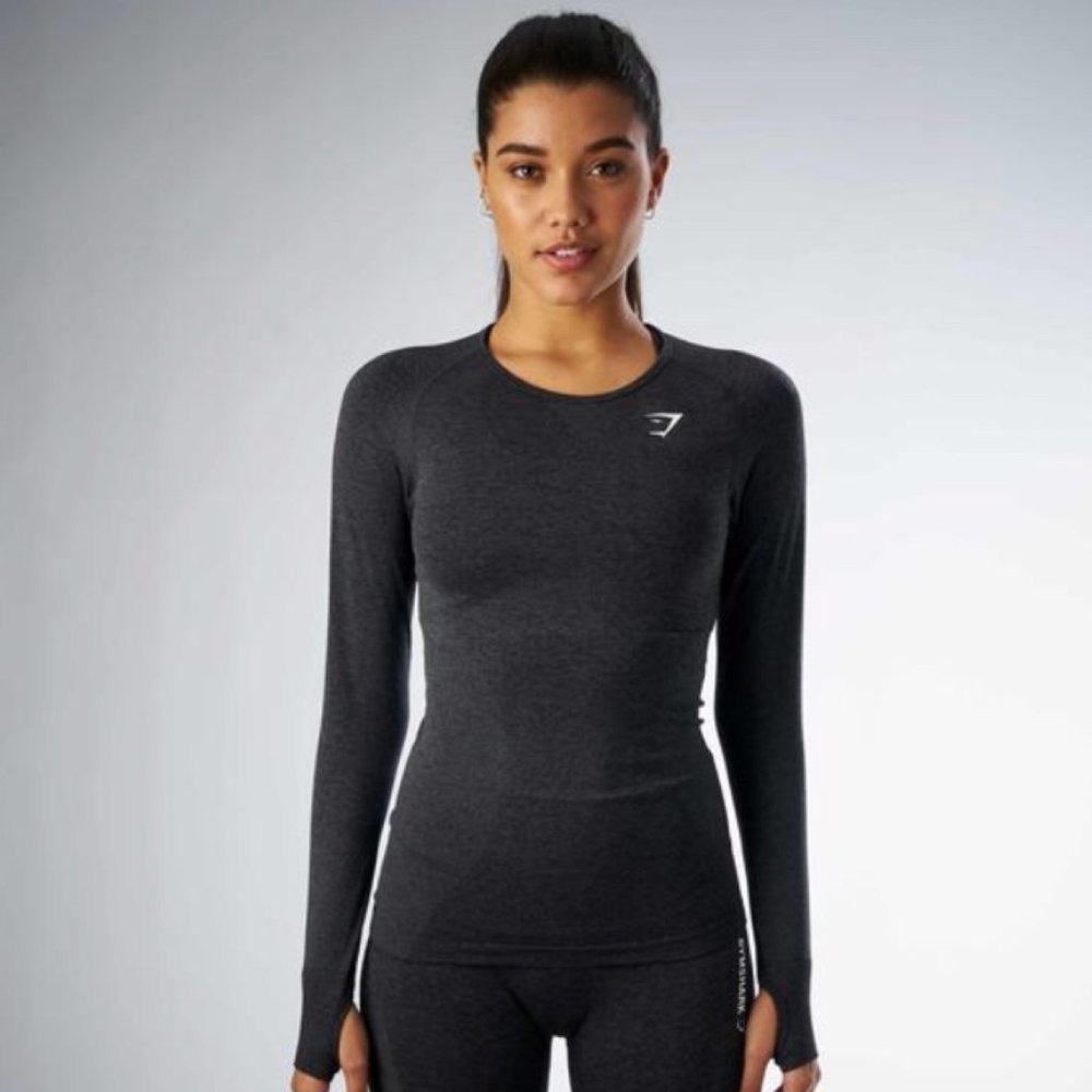 Gymshark Seamless Long Sleeve Top - Black Marl